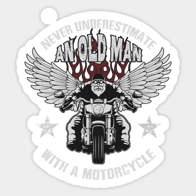 Old man with a motorcycle Sticker by ShirtDigger